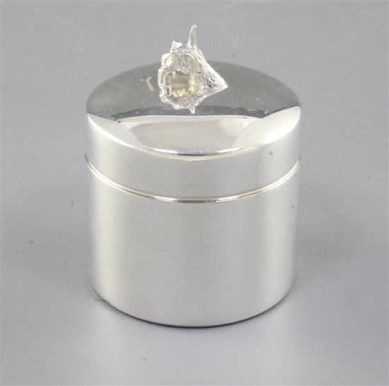 A modern silver novelty trinket box, by Theo Fennell, Height 68mm, Weight 2.9oz/91 grms